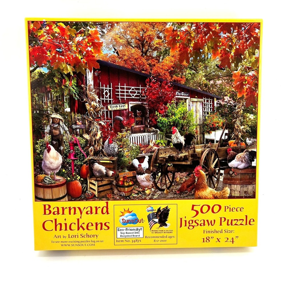 SunsOut Barnyard Chickens 500 Piece Jigsaw Puzzle Lori Schory Art 34871 18x24